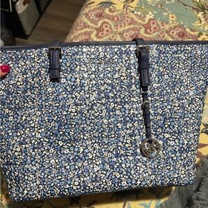 Michael Kors Navy and White Floral Tote